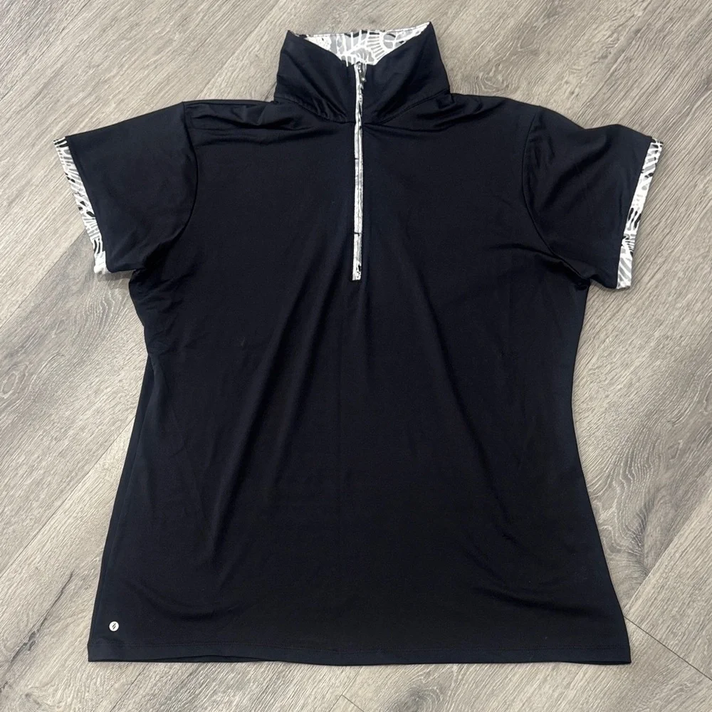 Nancy Lopez Women's Black Short Sleeve Pullover Zip Golf Polo Large